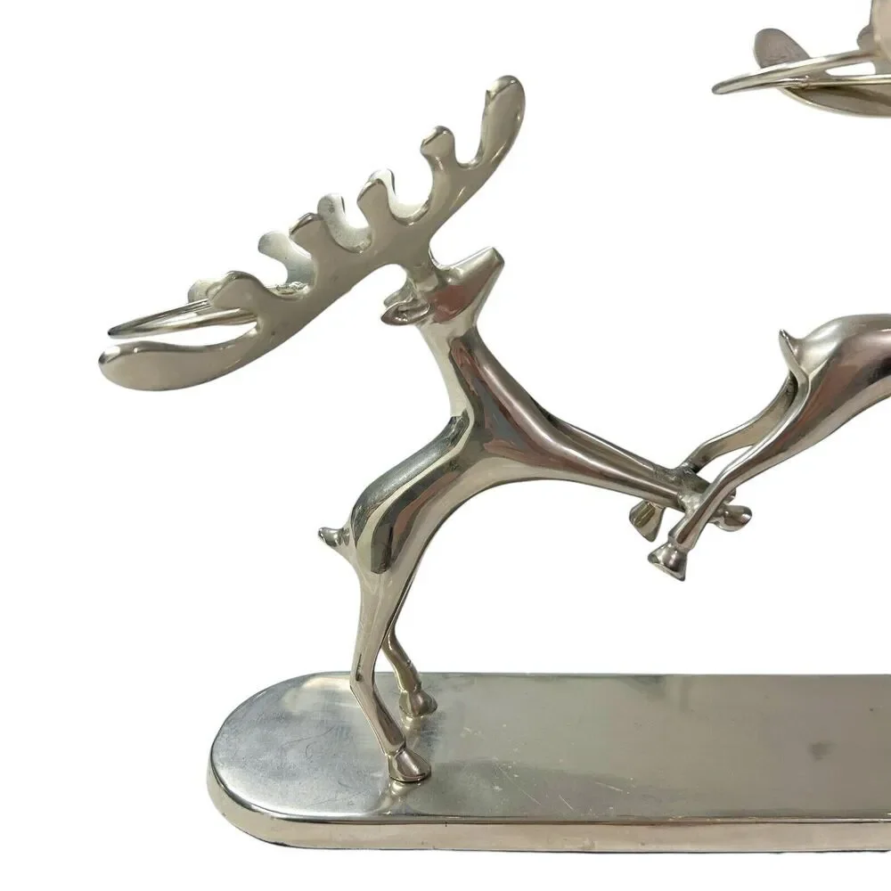Pottery Barn Christmas Reindeer 3 pc Votive Candle Holder Decor‎ Silver Chrome